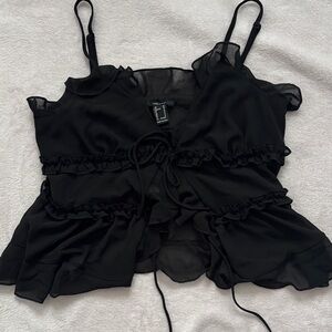 F21|Elegant Black Ruffled Women's Top